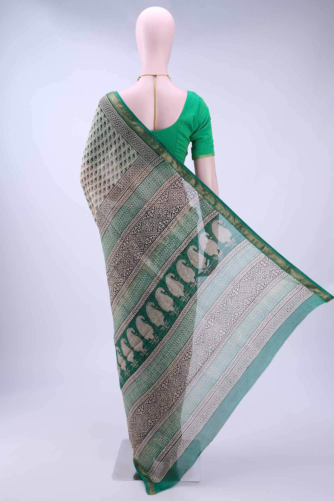 Beige Maheshwari Silk Cotton Saree