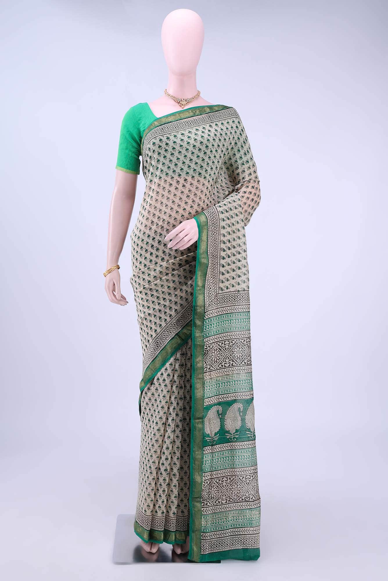 Beige Maheshwari Silk Cotton Saree