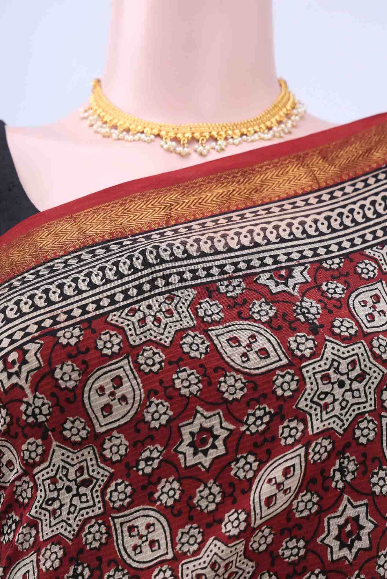 Rust Maheshwari Silk Cotton Saree