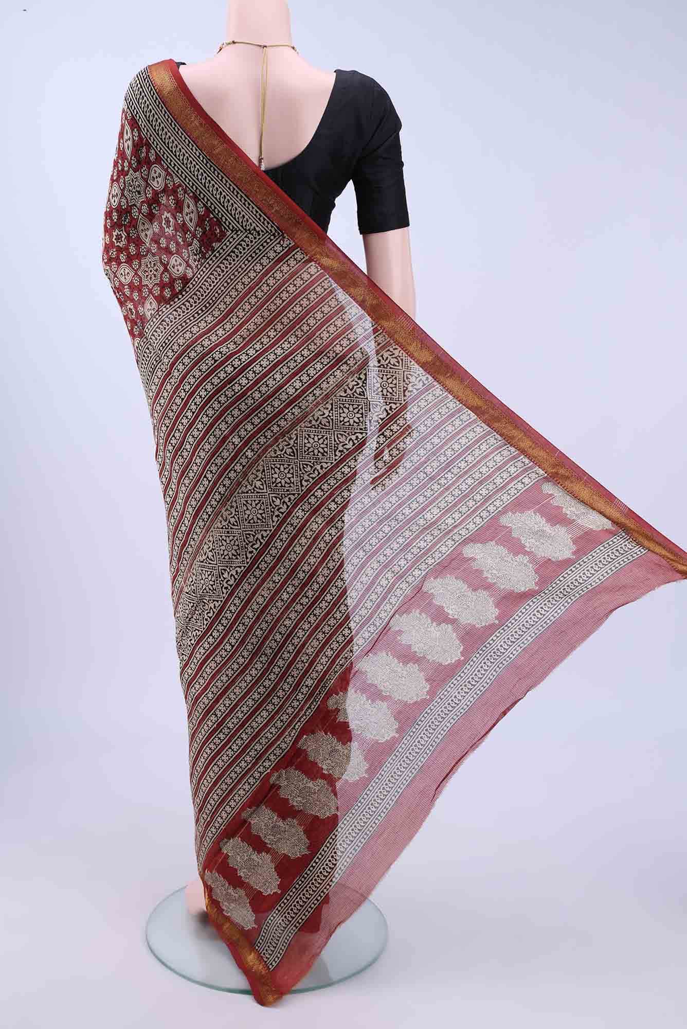 Rust Maheshwari Silk Cotton Saree