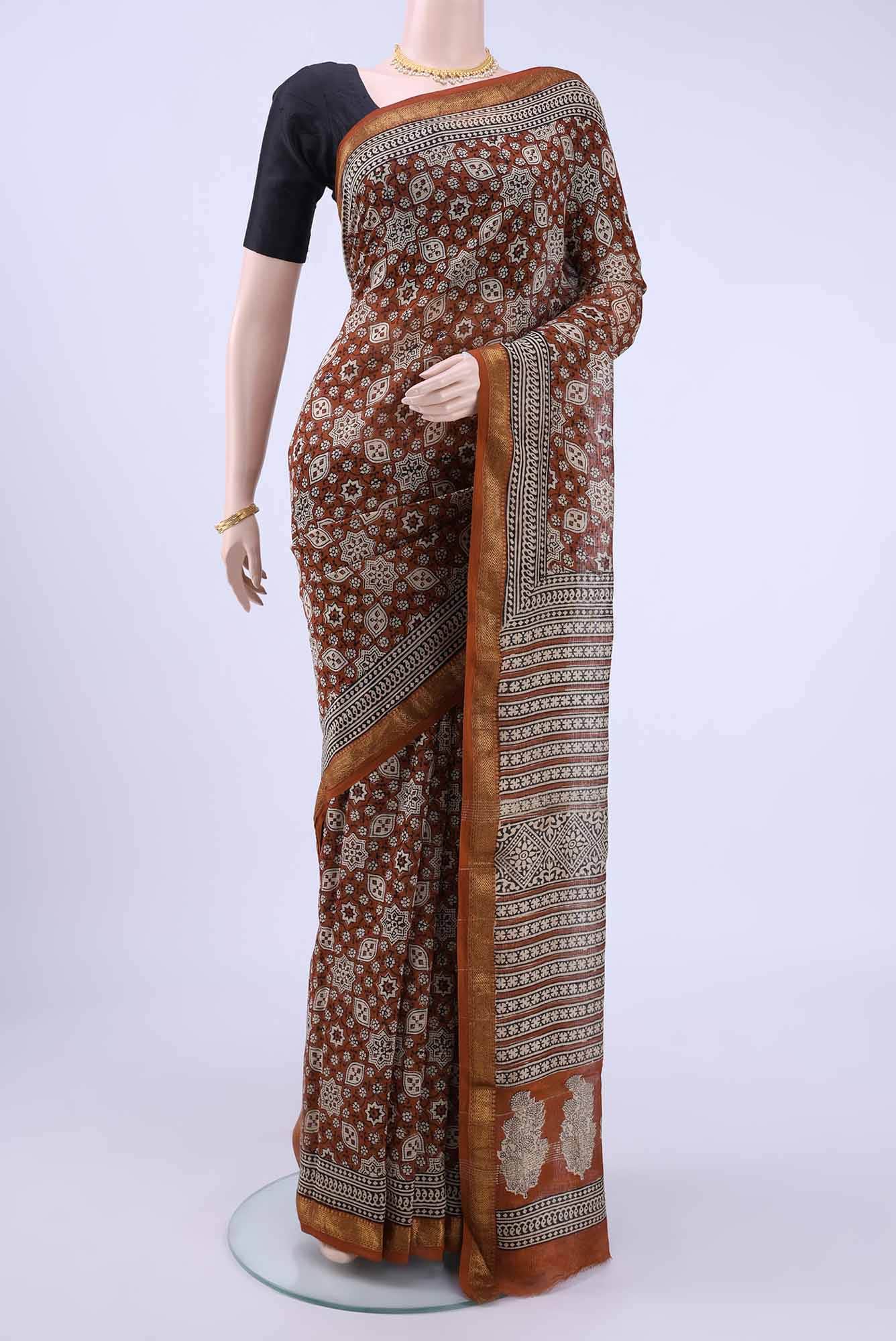 Rust Maheshwari Silk Cotton Saree