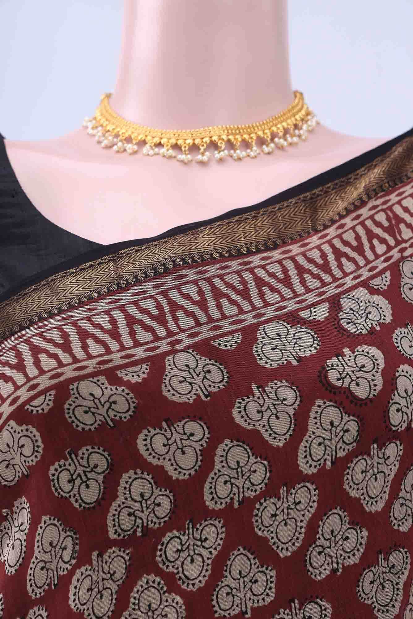 Rust Maheshwari Silk Cotton Saree