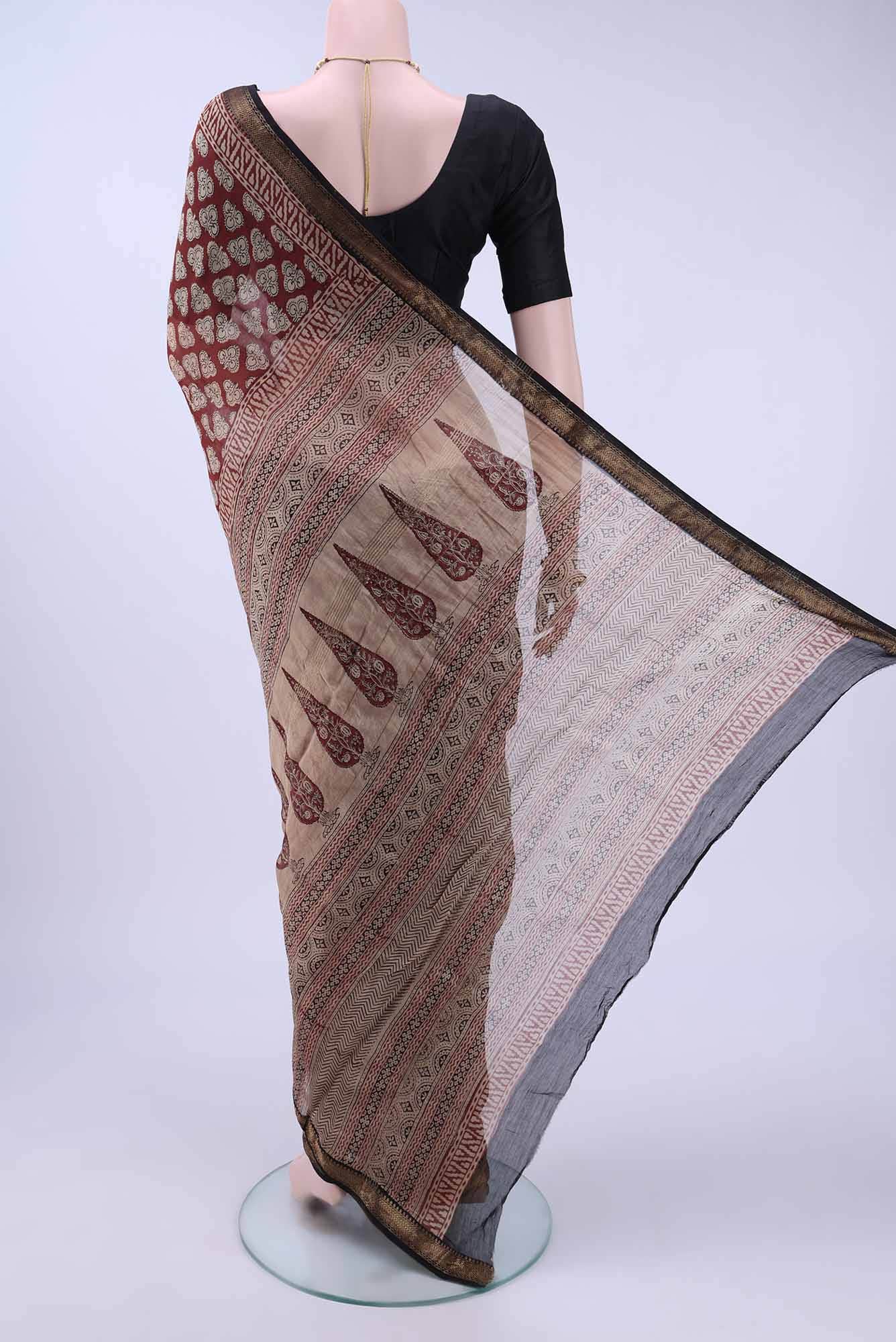Rust Maheshwari Silk Cotton Saree