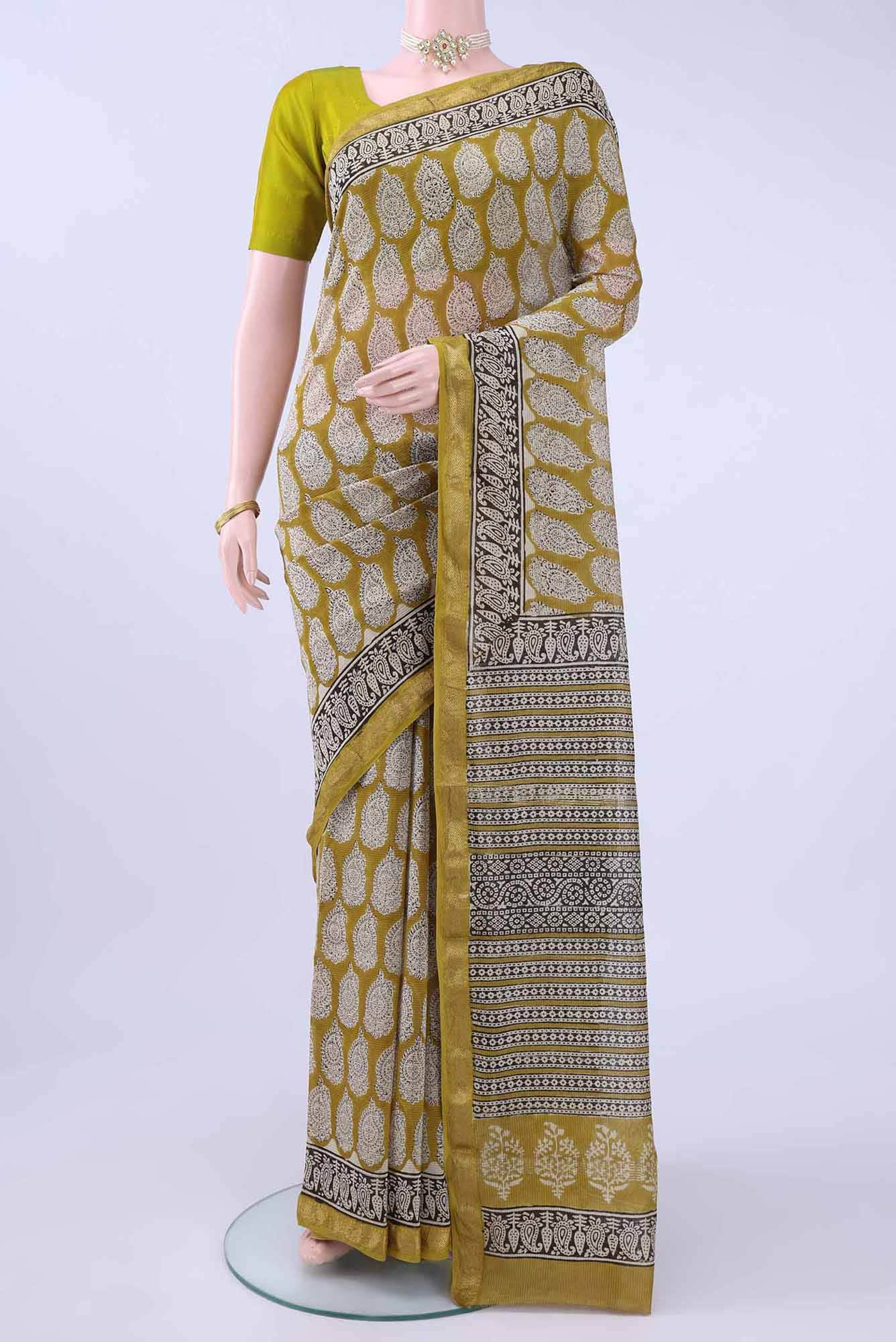 Mehandi Green Maheshwari Silk Cotton Saree