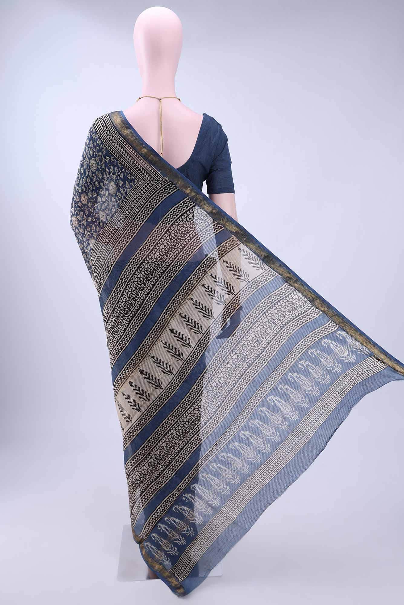 Royal Blue Maheshwari Silk Cotton Saree
