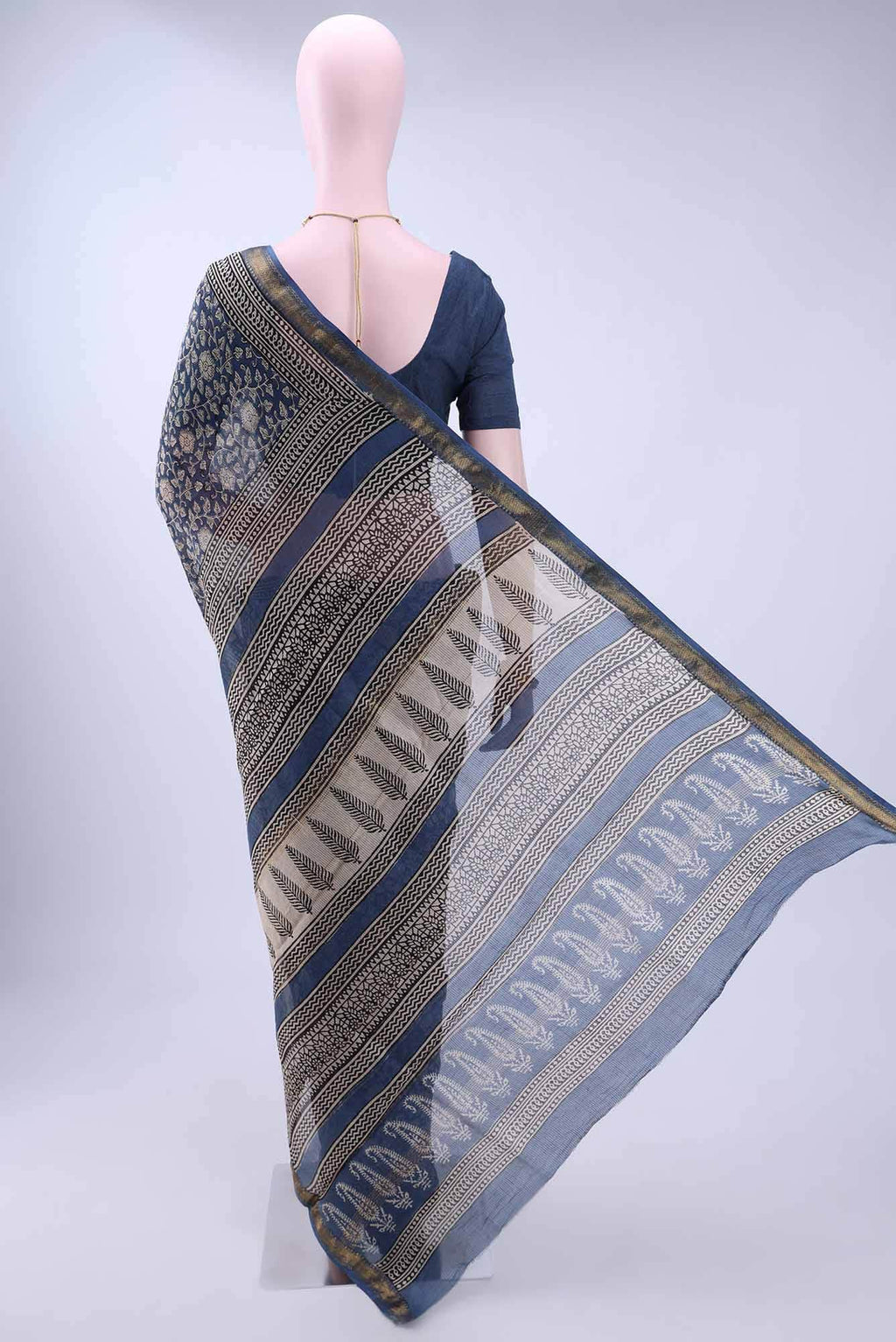 Royal Blue Maheshwari Silk Cotton Saree