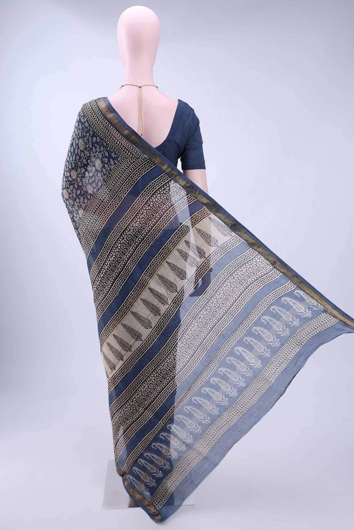 Royal Blue Maheshwari Silk Cotton Saree