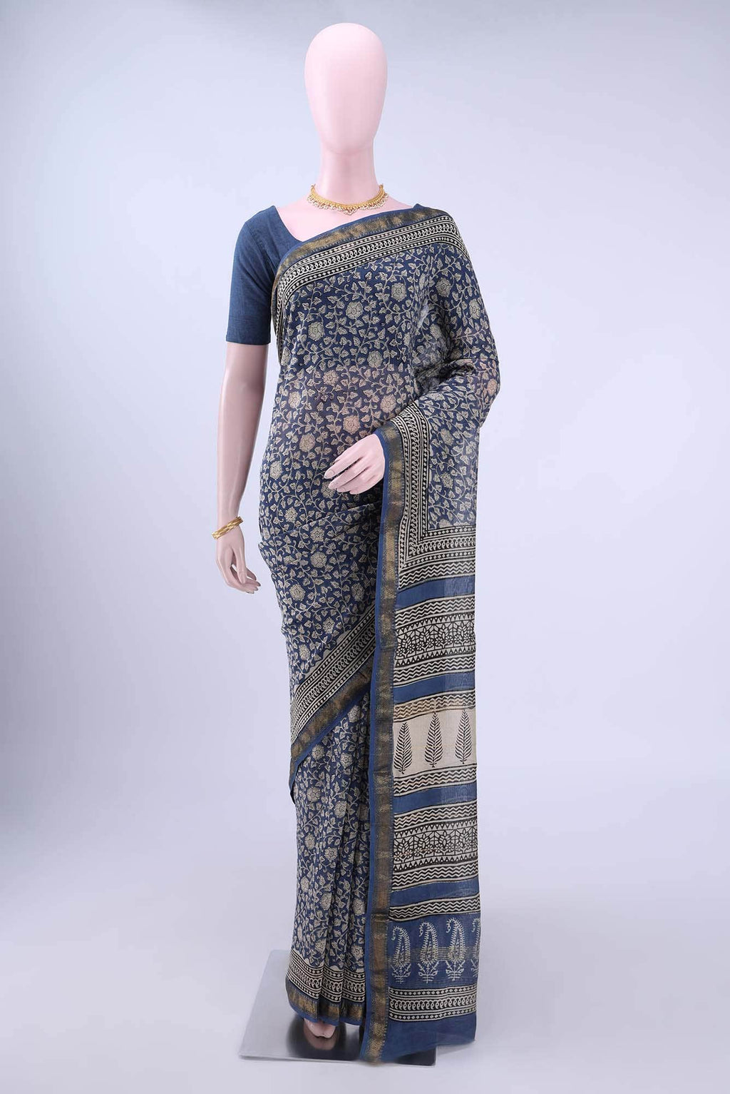 Royal Blue Maheshwari Silk Cotton Saree