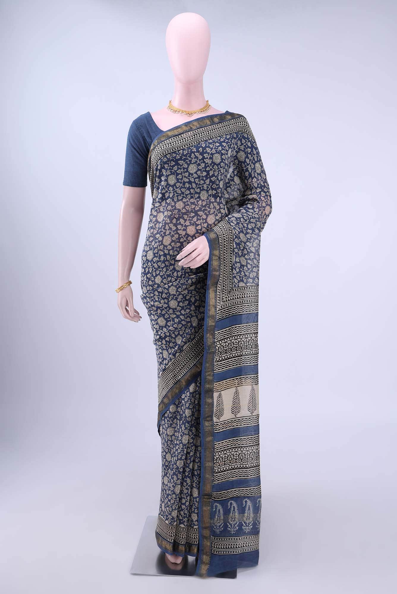 Royal Blue Maheshwari Silk Cotton Saree