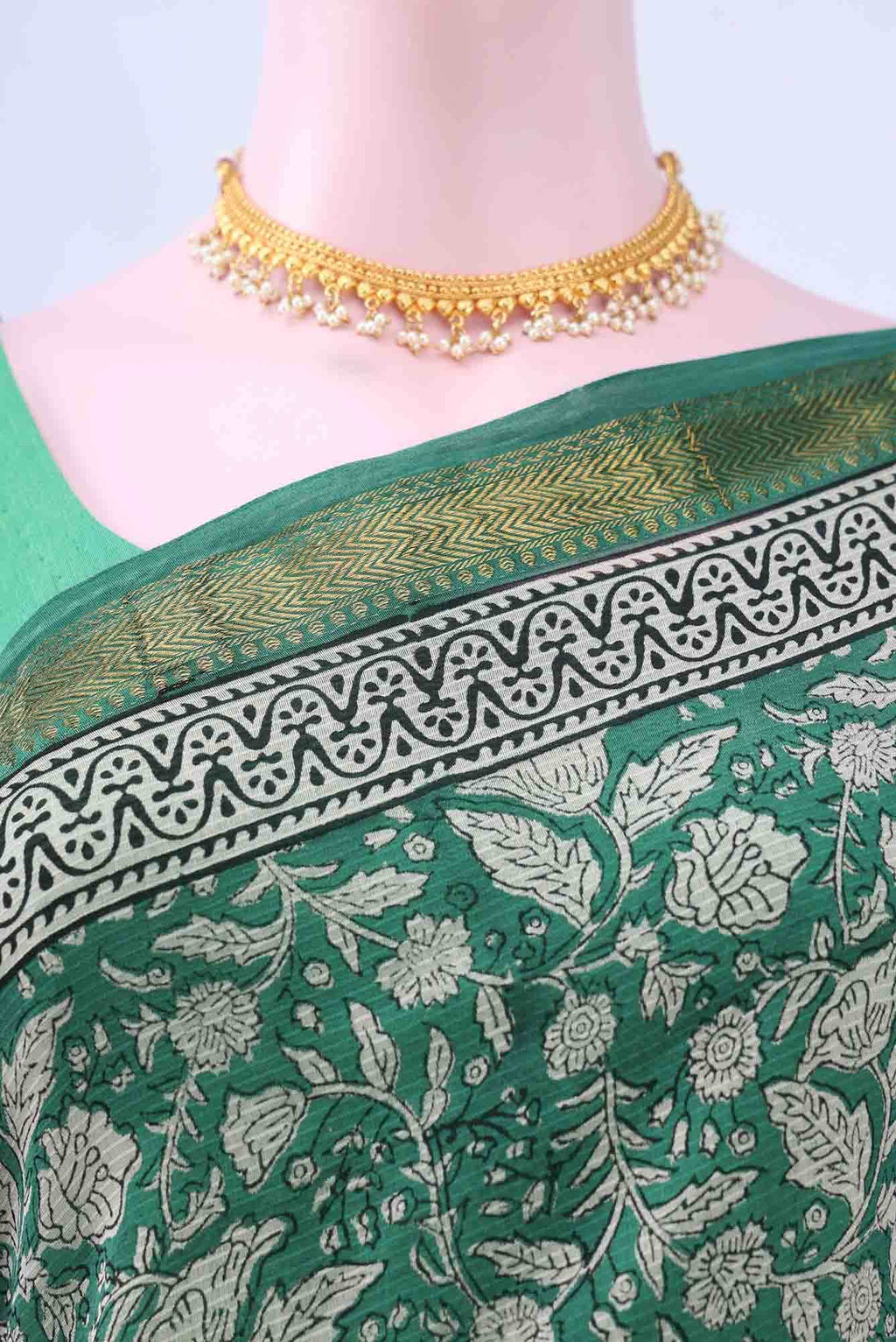 Green Maheshwari Silk Cotton Saree