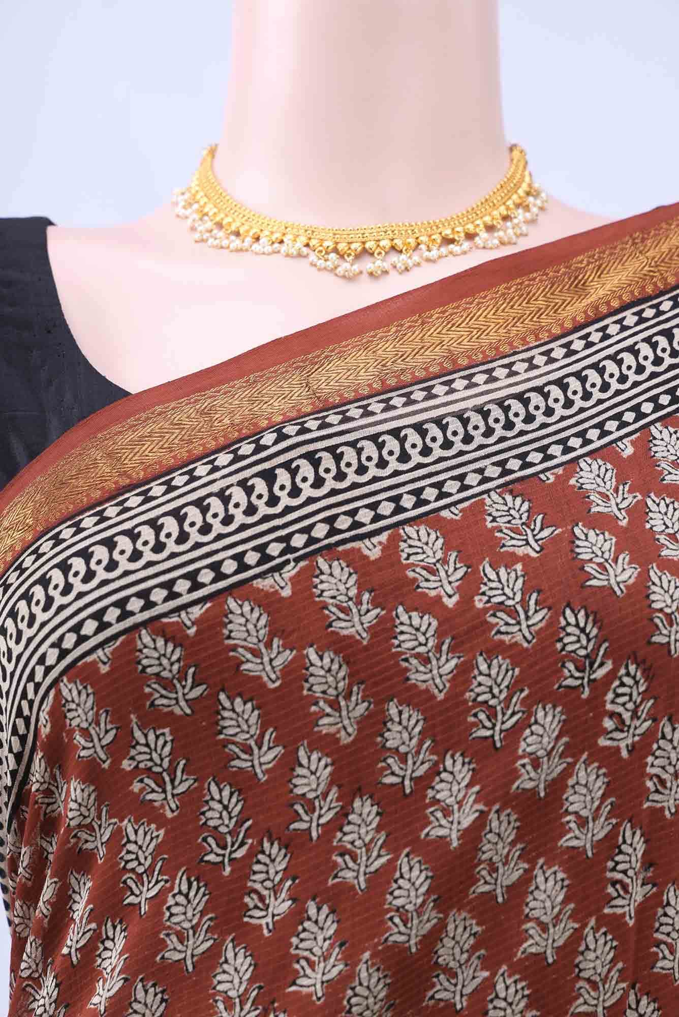Rust Maheshwari Silk Cotton Saree