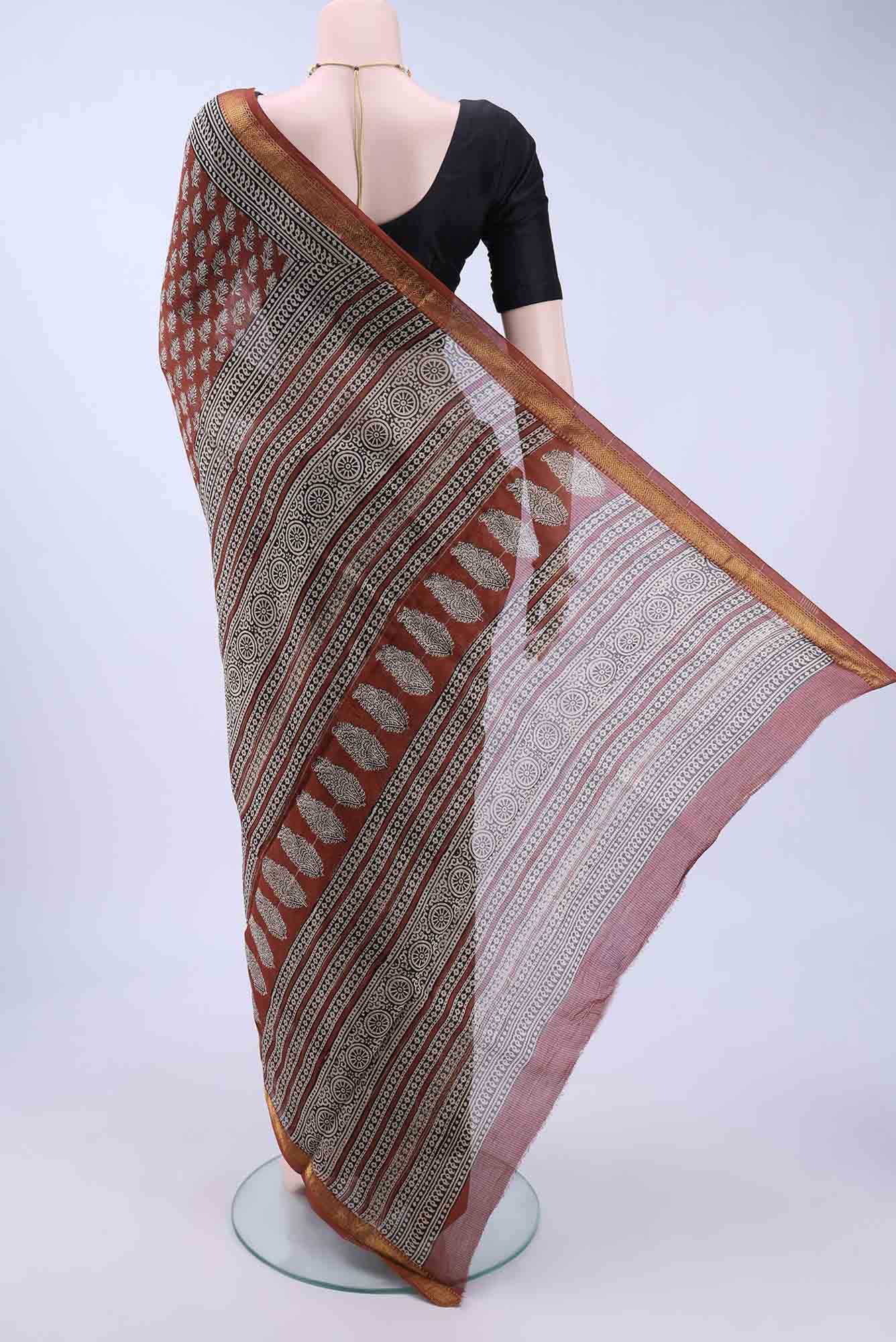 Rust Maheshwari Silk Cotton Saree