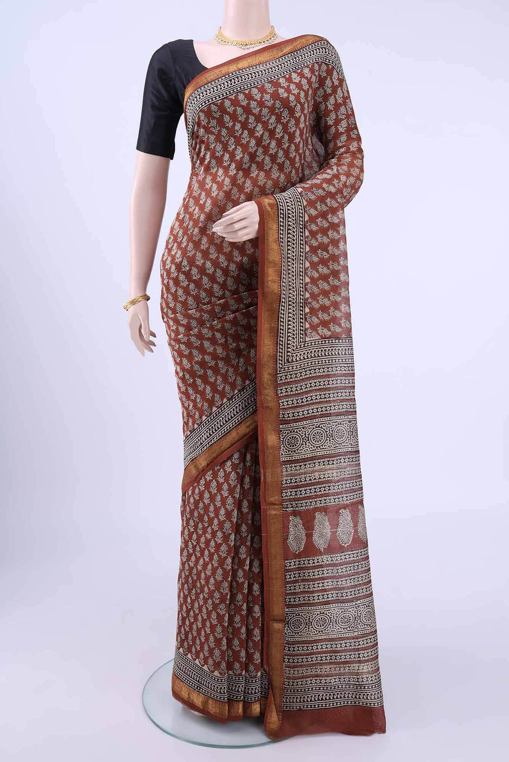 Rust Maheshwari Silk Cotton Saree
