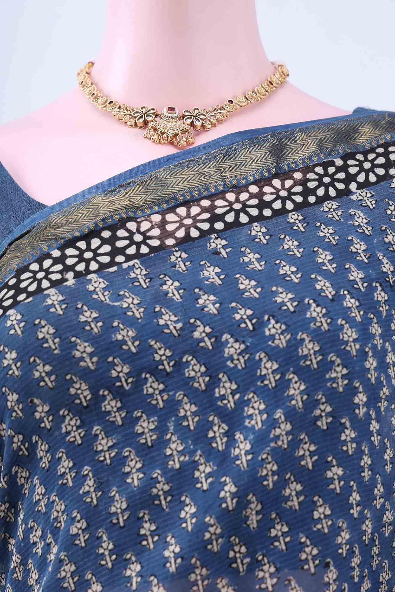 Royal Blue Maheshwari Silk Cotton Saree