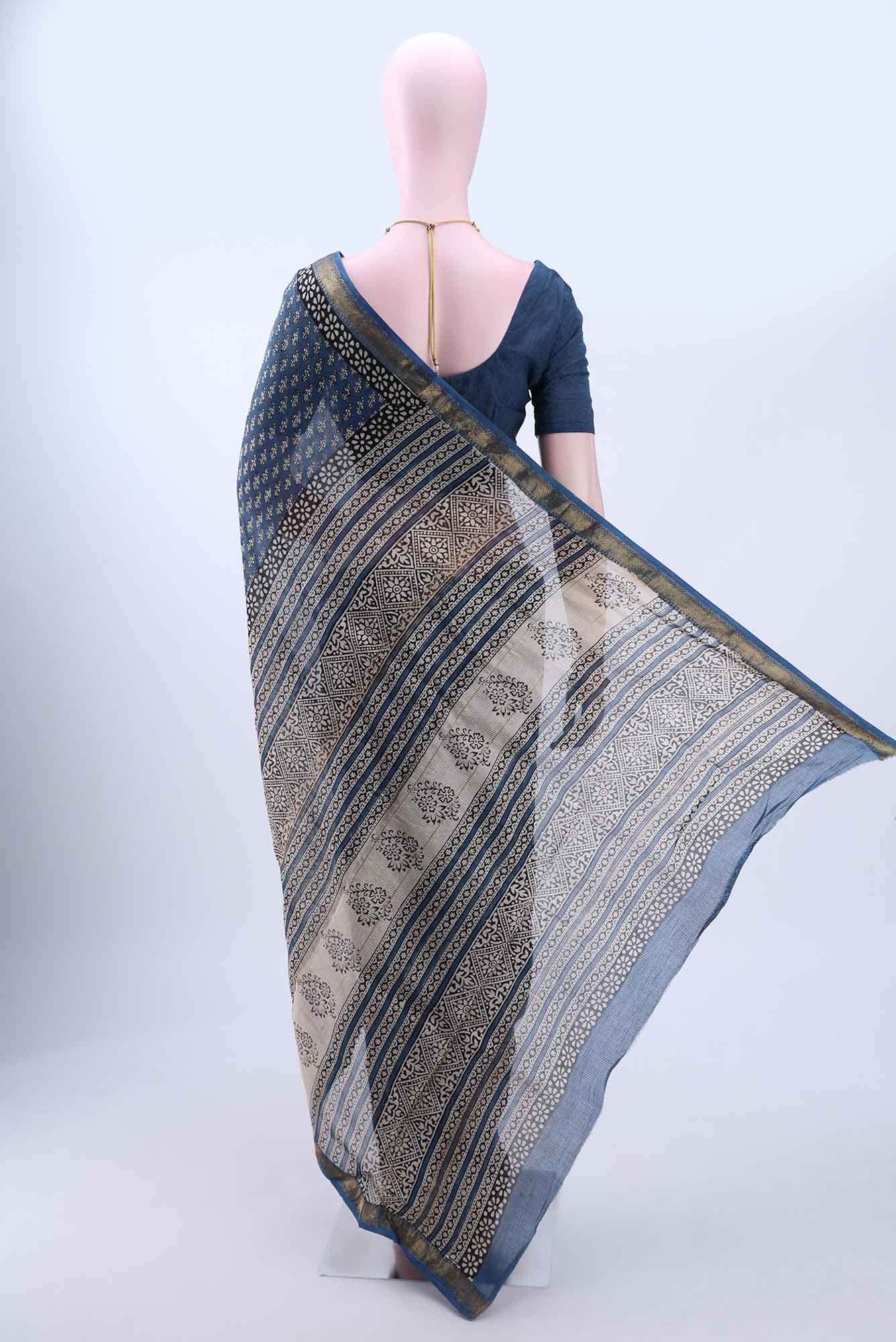 Royal Blue Maheshwari Silk Cotton Saree