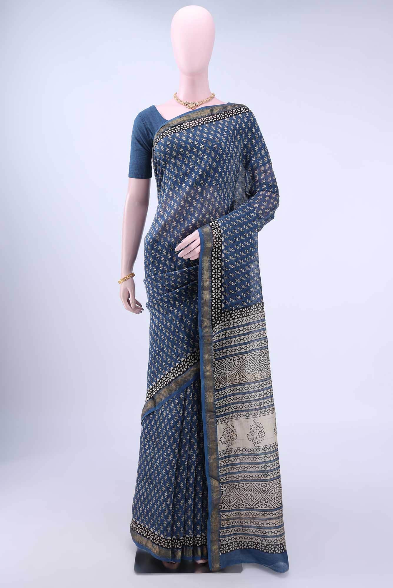 Royal Blue Maheshwari Silk Cotton Saree