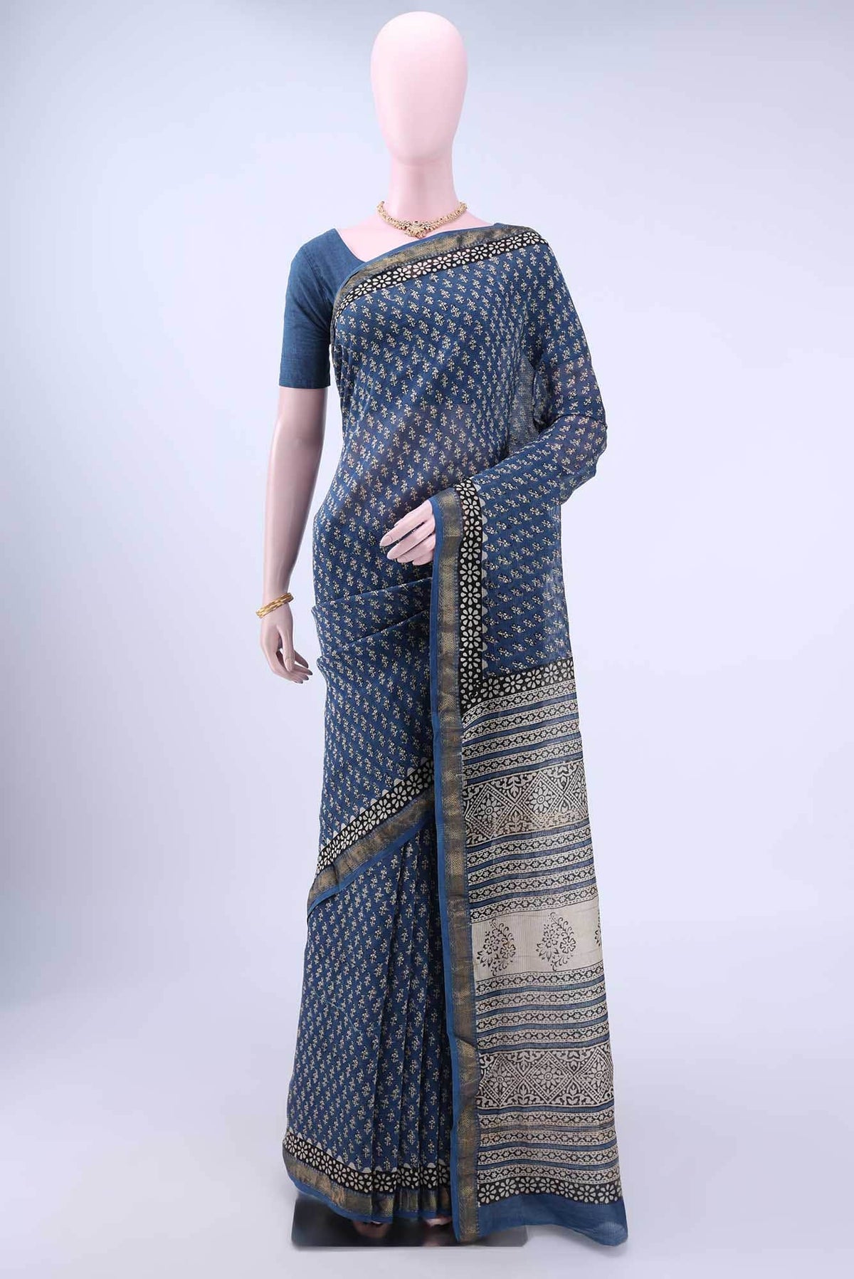 Royal Blue Maheshwari Silk Cotton Saree