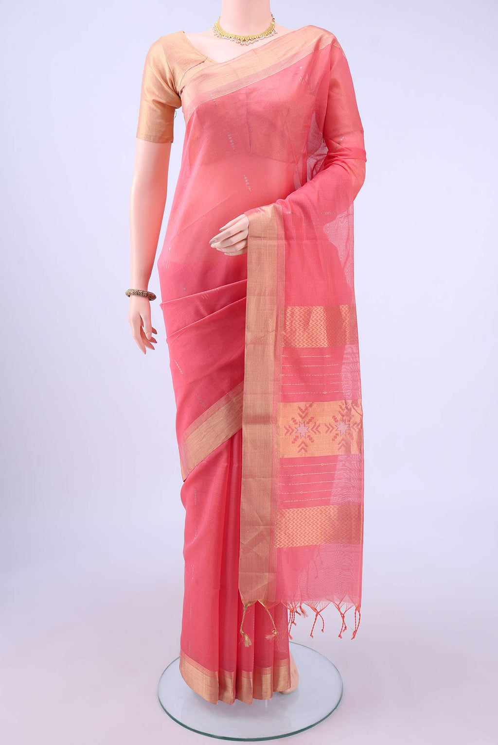 Peach Coimbatore Silk Cotton Saree