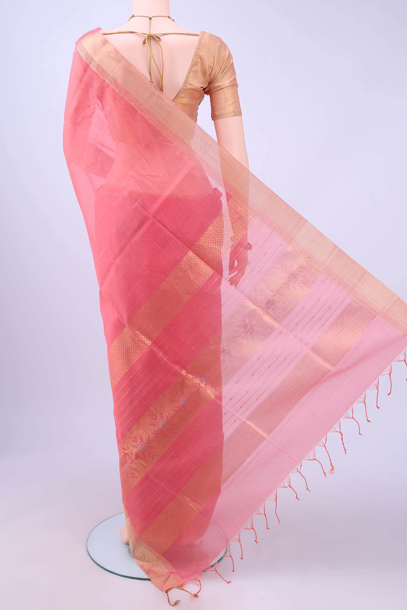 Peach Coimbatore Silk Cotton Saree