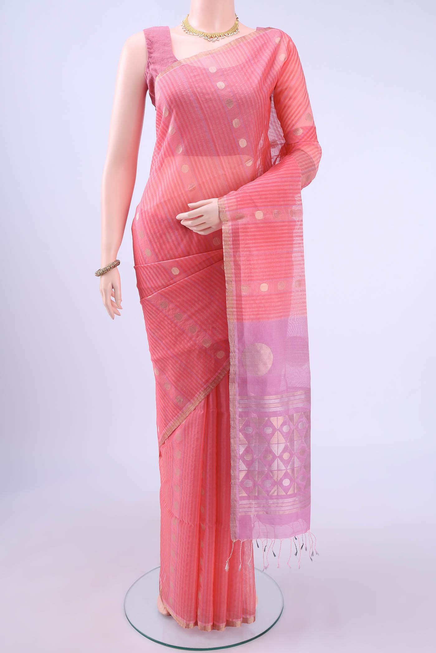 Peach Coimbatore Silk Cotton Saree