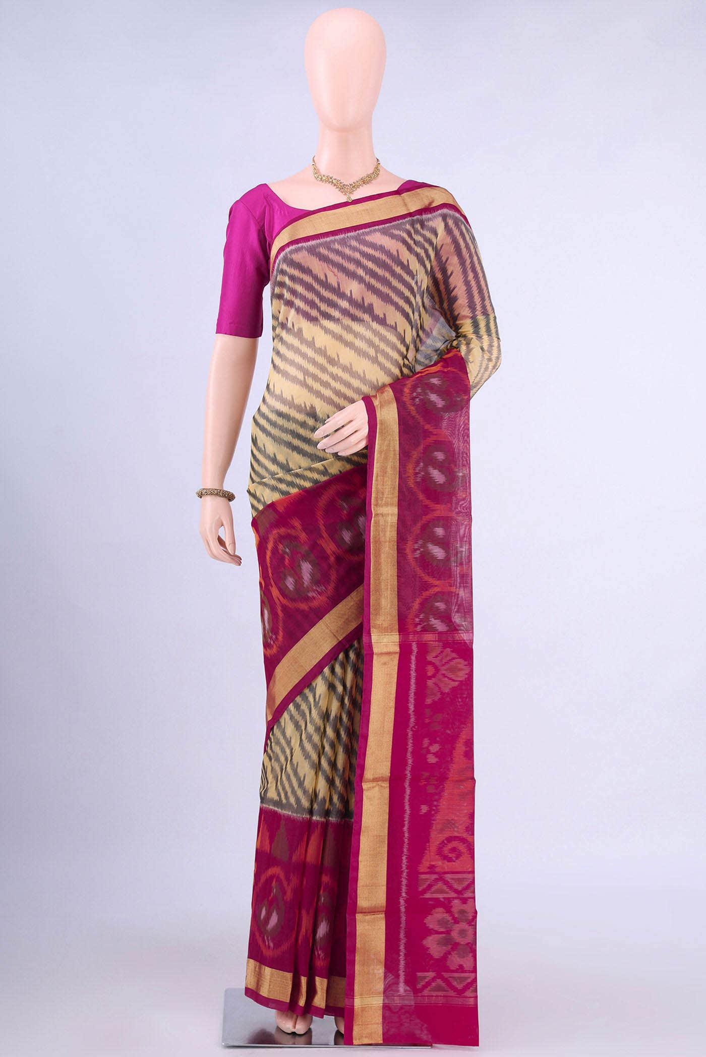 Beige Kora Cotton Saree