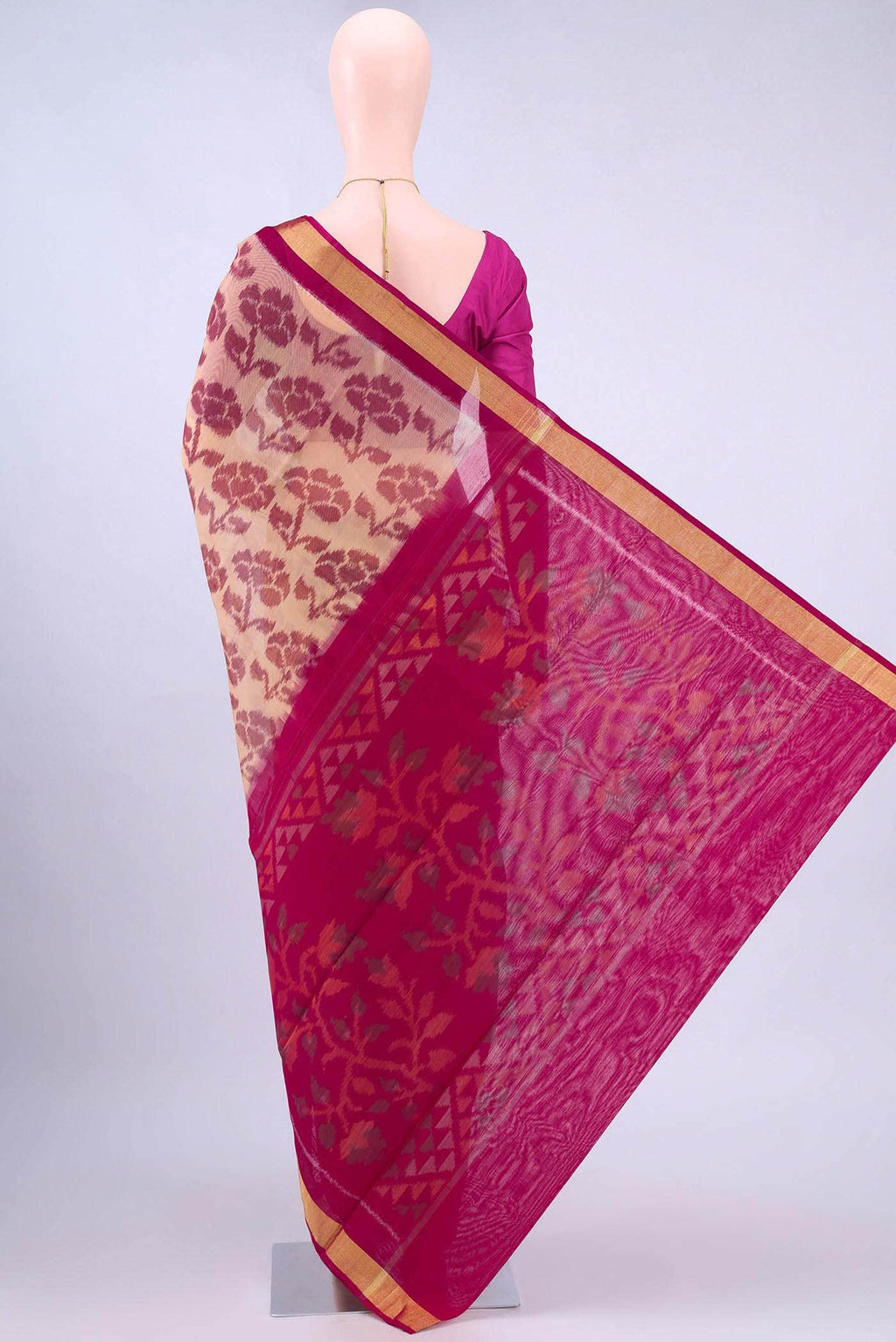 Peach Kora Cotton Saree