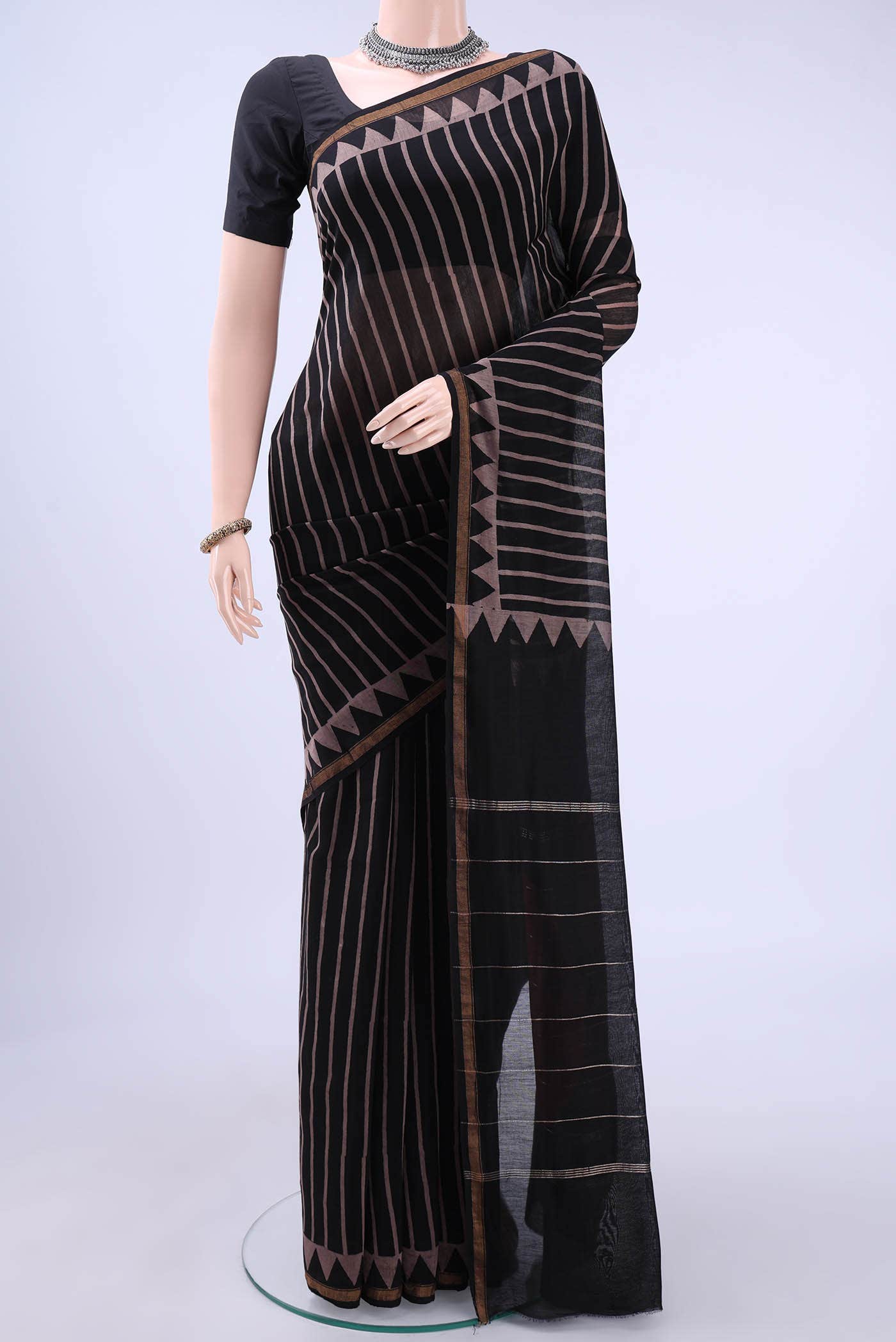 Black Chanderi Silk Cotton Saree