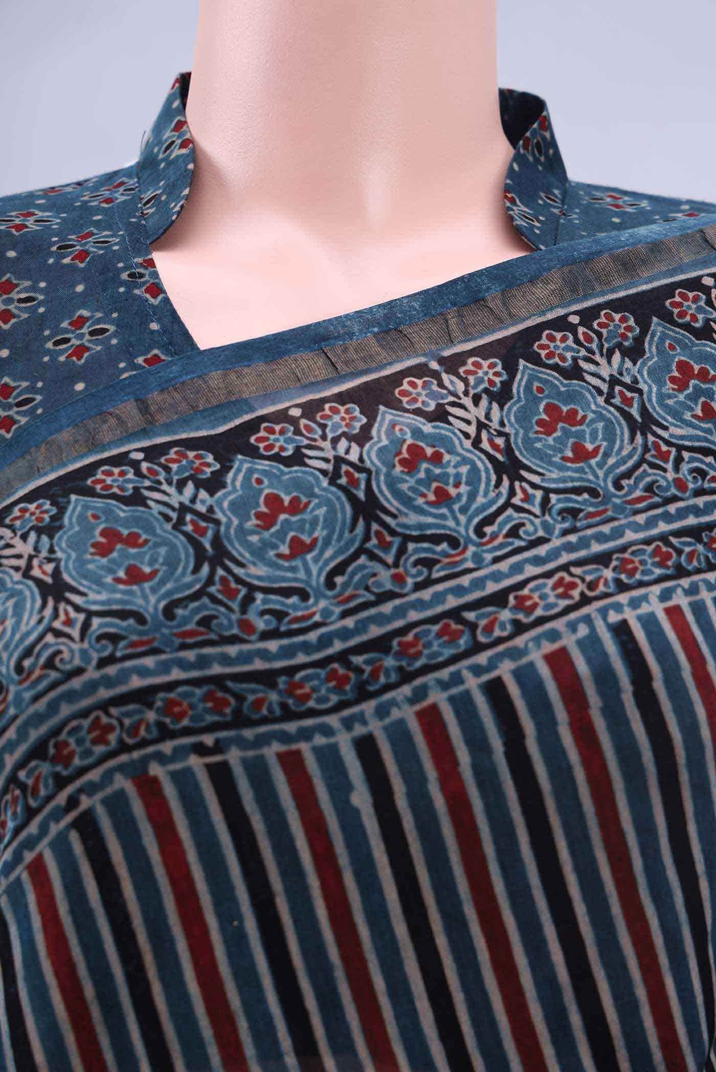 Dark Blue Chanderi Silk Cotton Saree