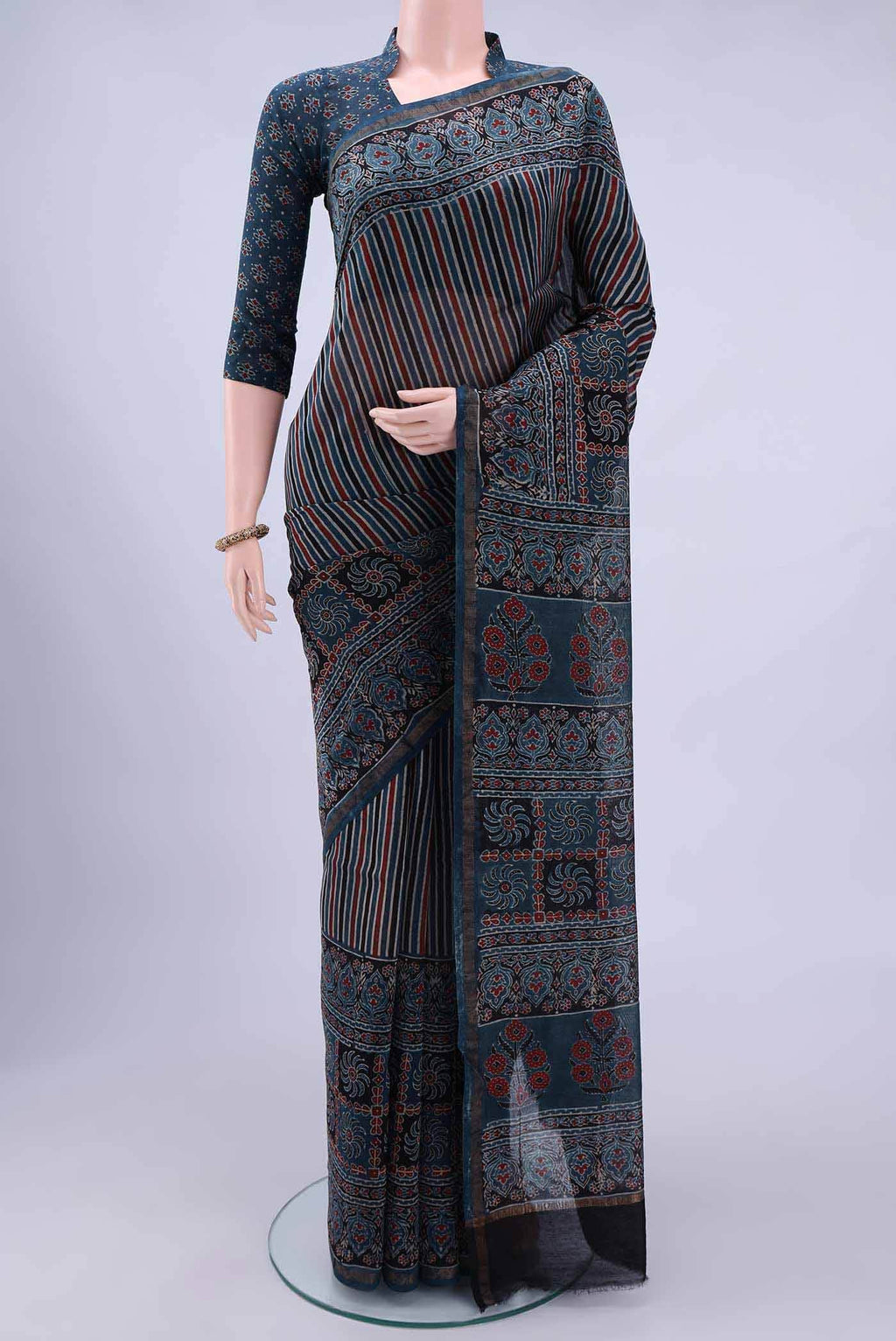 Dark Blue Chanderi Silk Cotton Saree