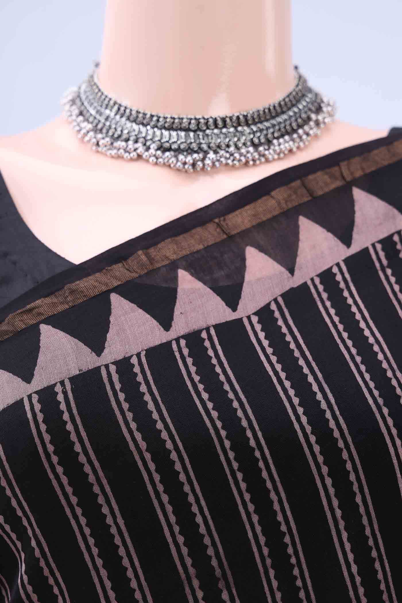 Black Chanderi Silk Cotton Saree