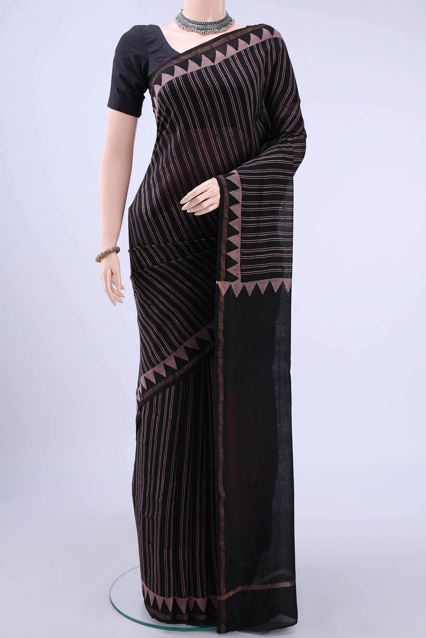Black Chanderi Silk Cotton Saree