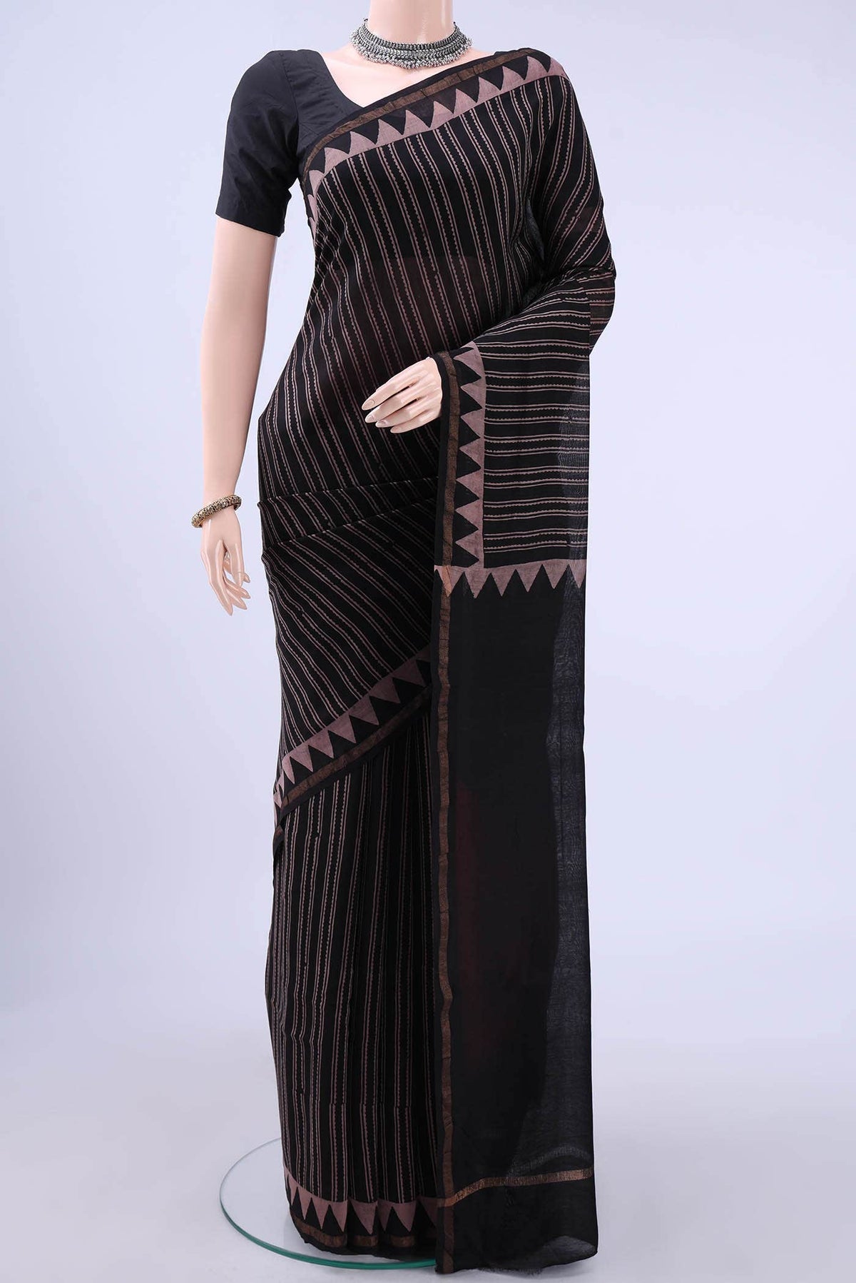 Black Chanderi Silk Cotton Saree