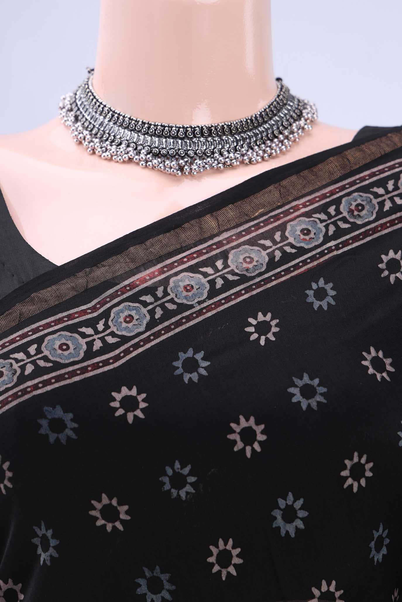 Black Chanderi Silk Cotton Saree