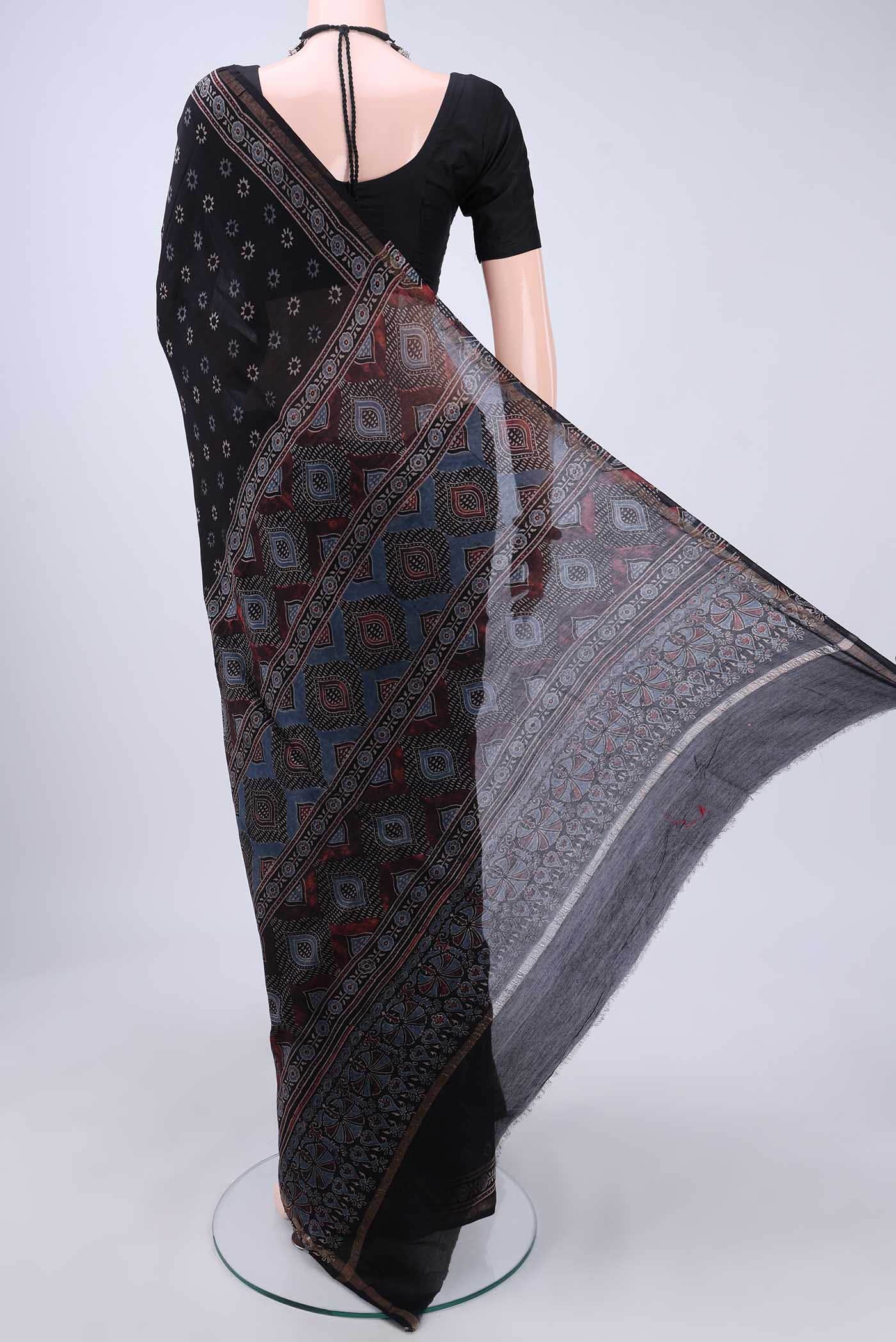 Black Chanderi Silk Cotton Saree