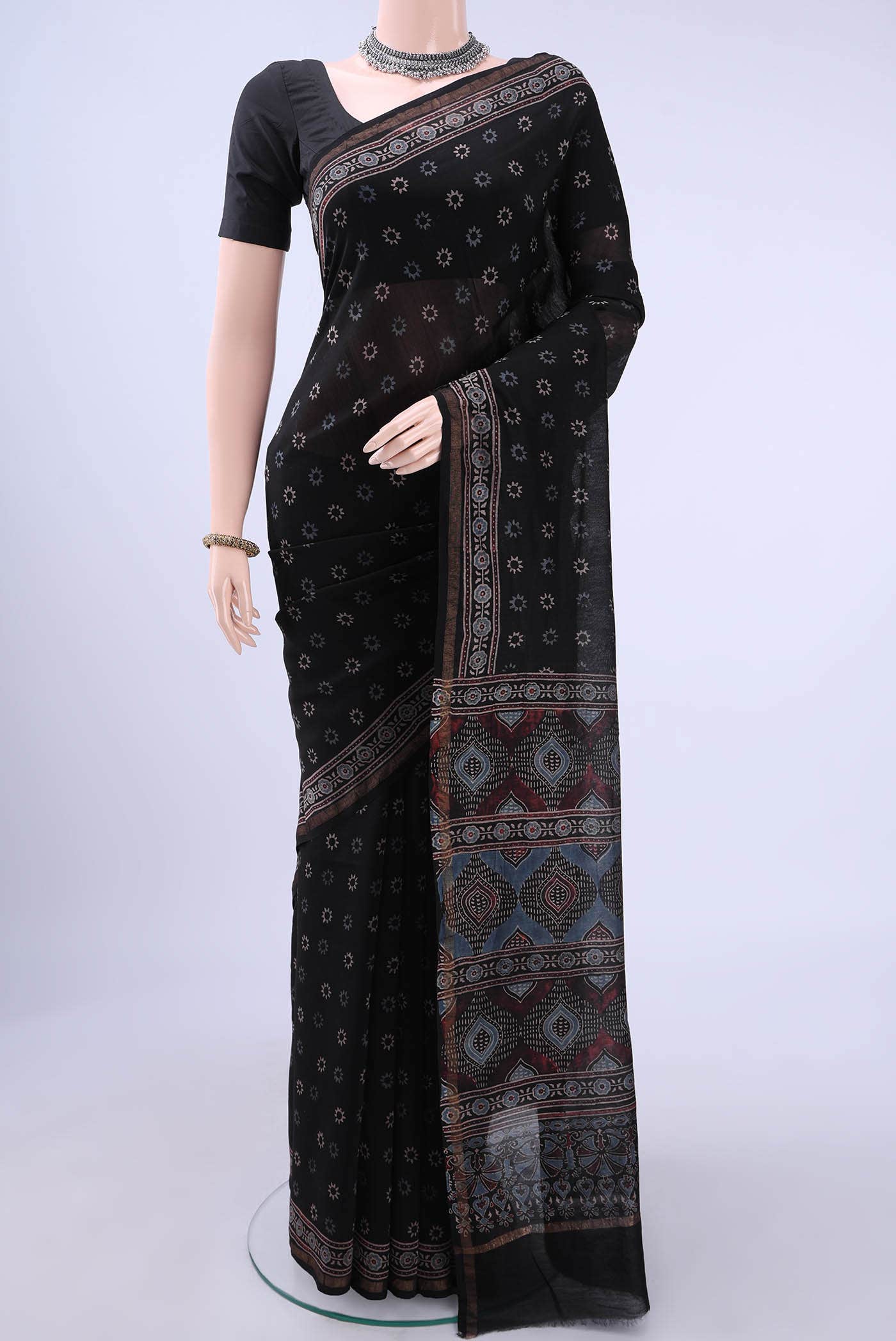 Black Chanderi Silk Cotton Saree