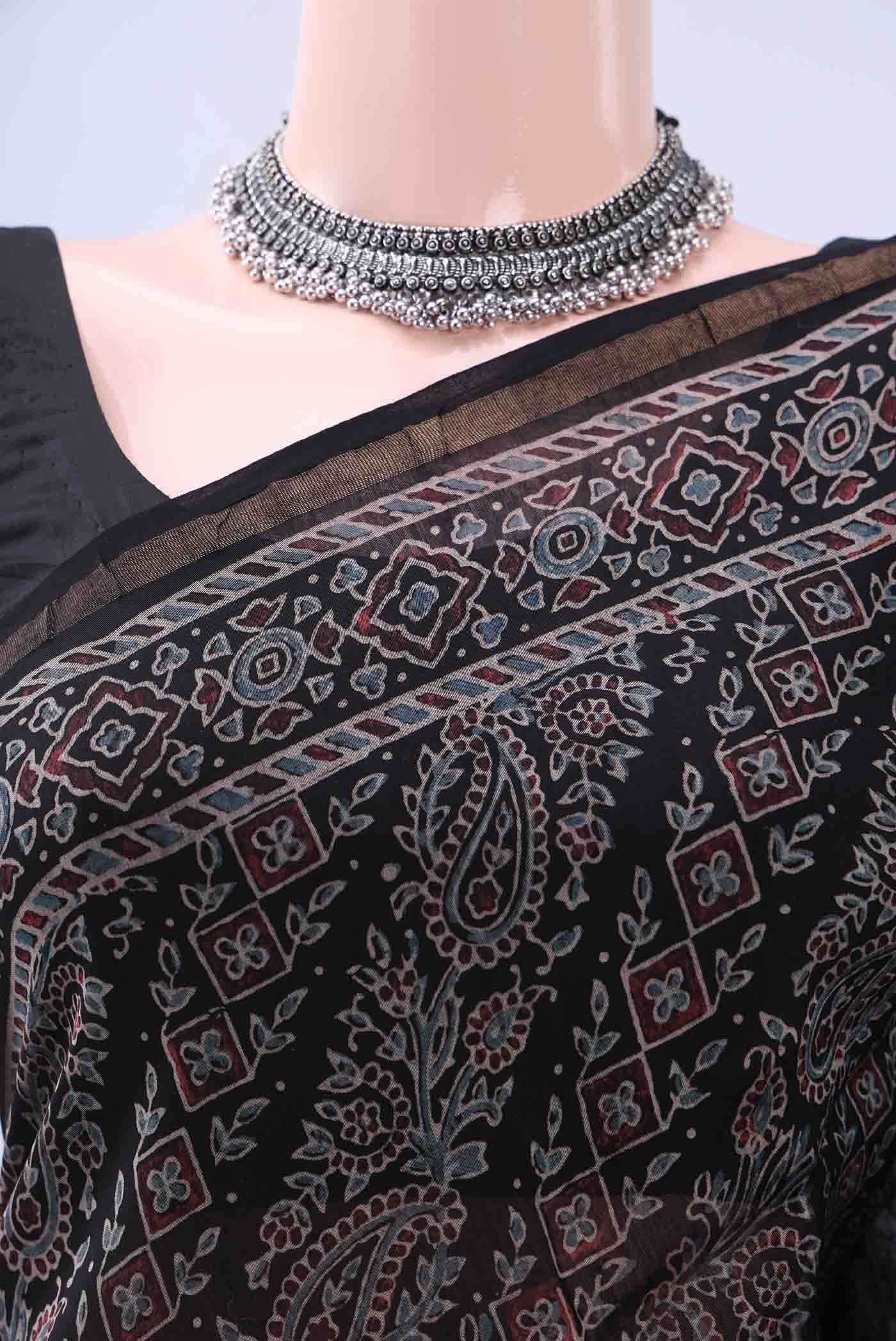 Black Chanderi Silk Cotton Saree