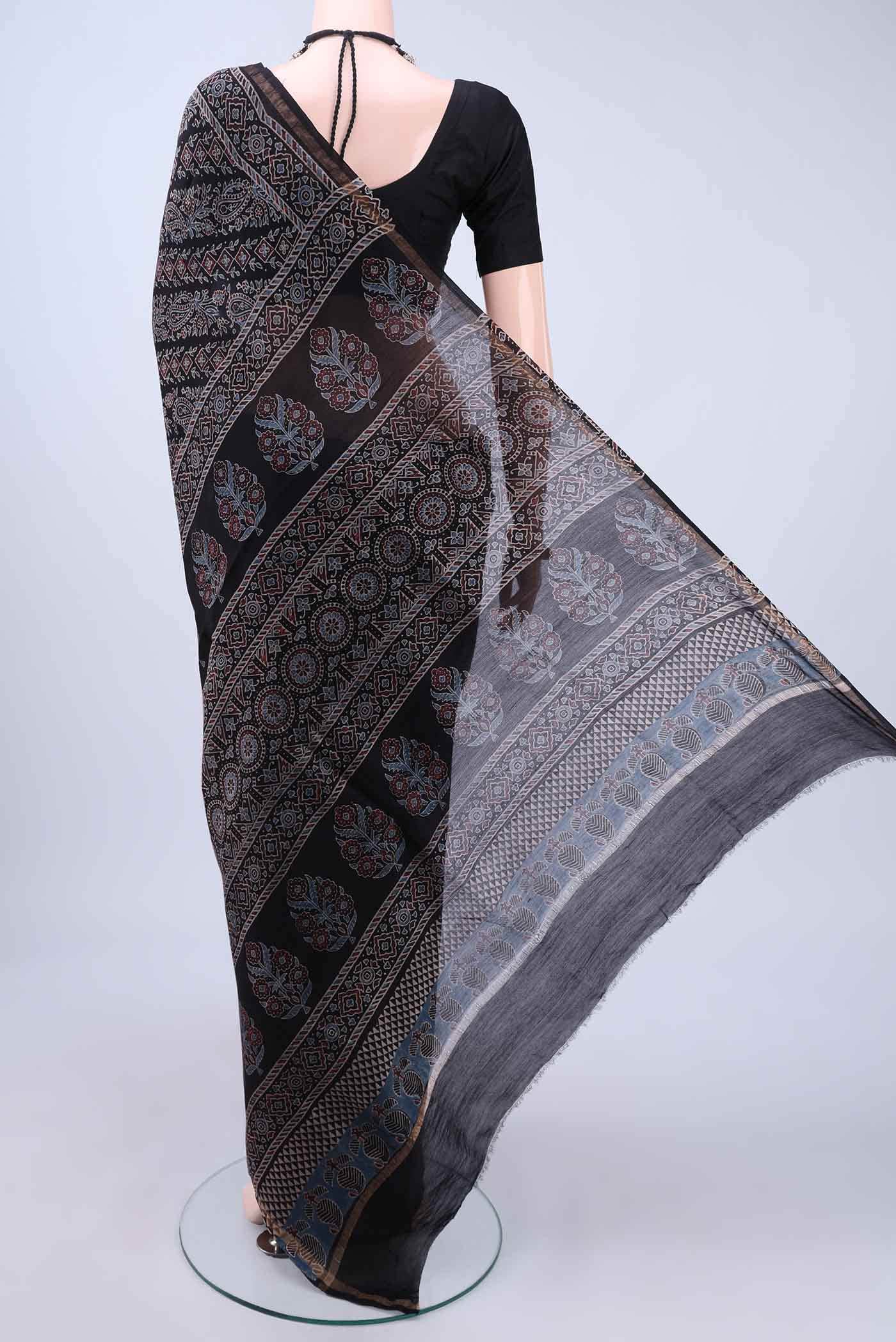 Black Chanderi Silk Cotton Saree