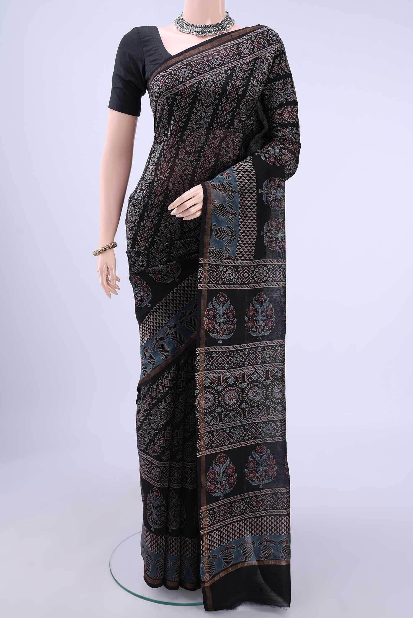 Black Chanderi Silk Cotton Saree