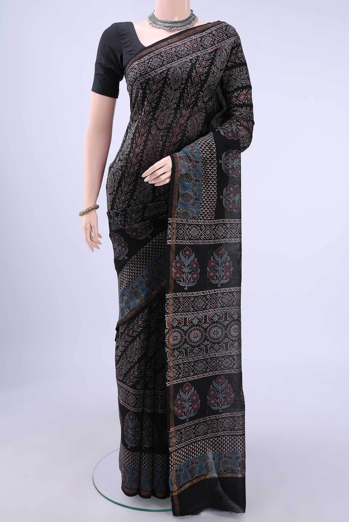 Black Chanderi Silk Cotton Saree