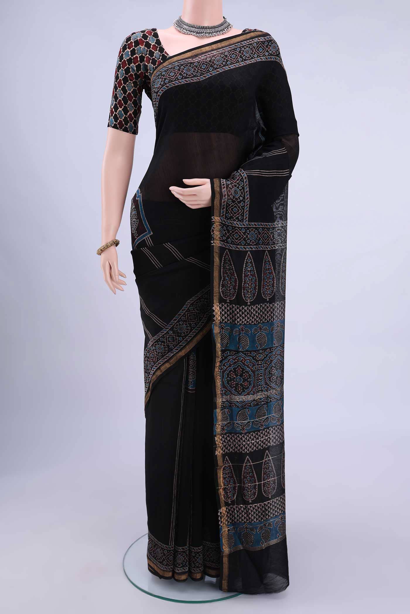 Blue Chanderi Silk Cotton Saree