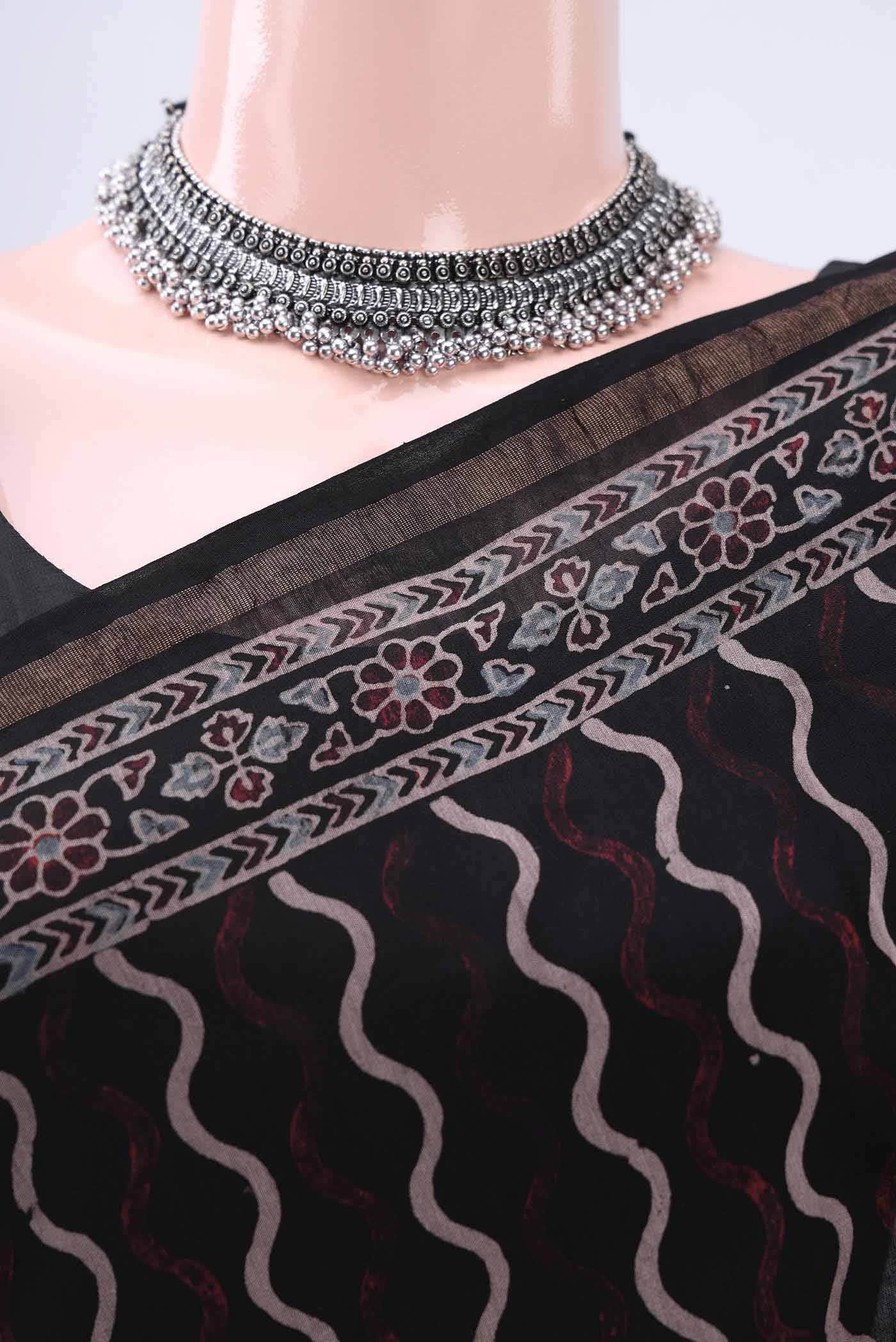 Black Chanderi Silk Cotton Saree