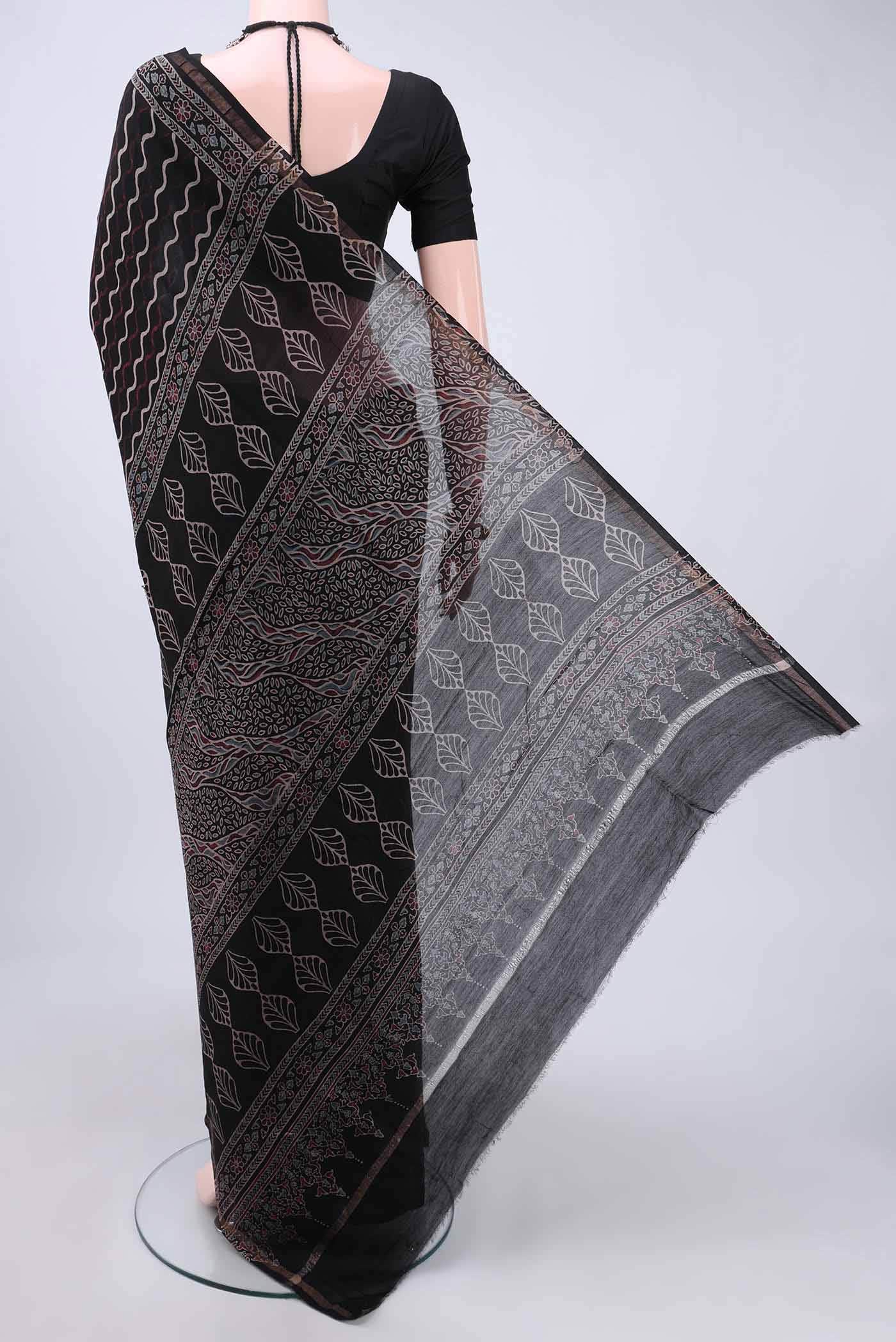 Black Chanderi Silk Cotton Saree