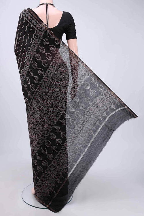 Black Chanderi Silk Cotton Saree