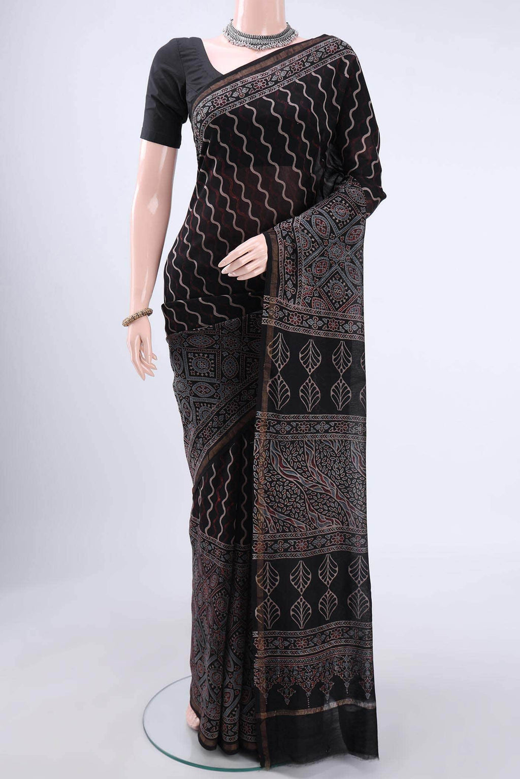 Black Chanderi Silk Cotton Saree
