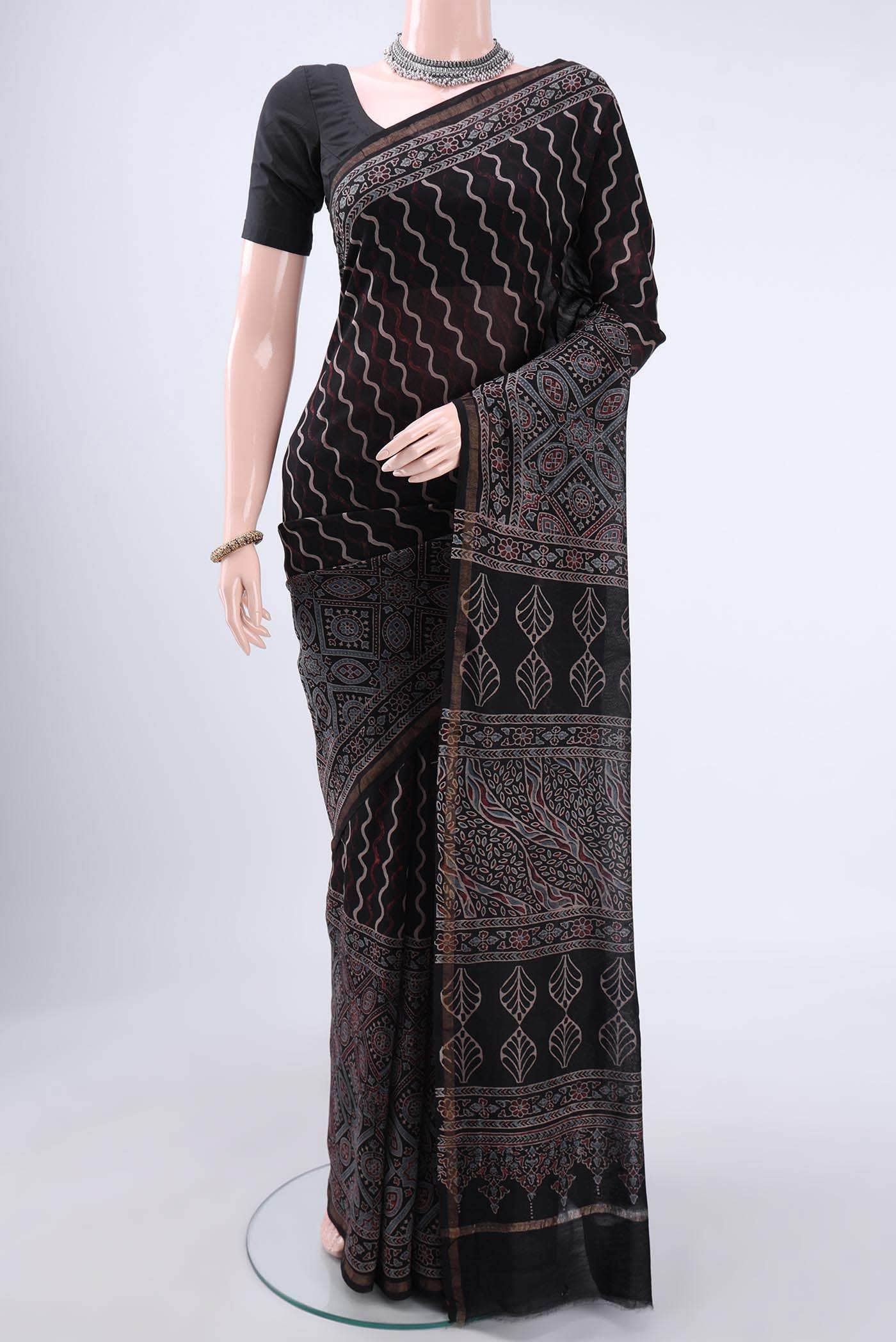 Black Chanderi Silk Cotton Saree