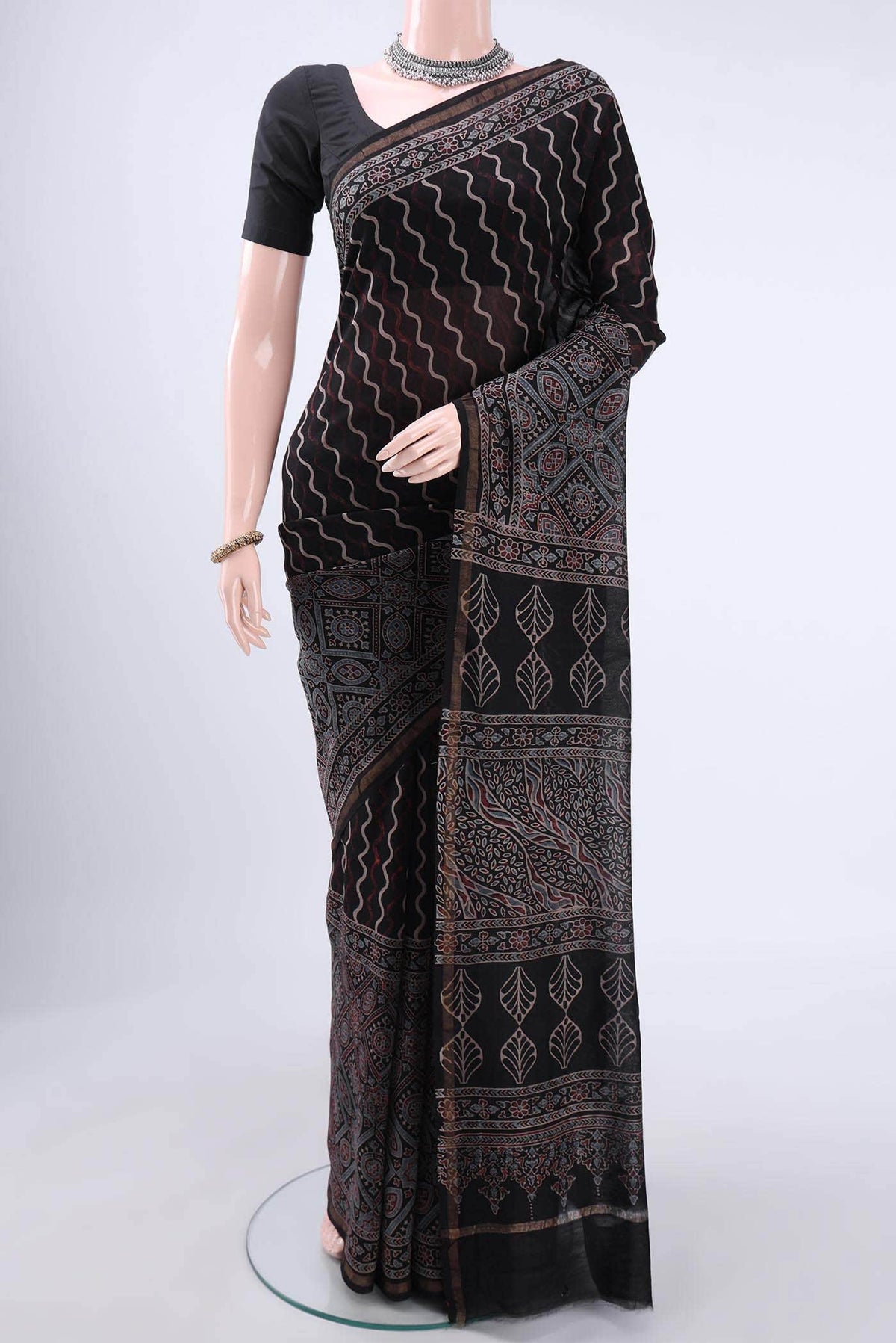 Black Chanderi Silk Cotton Saree