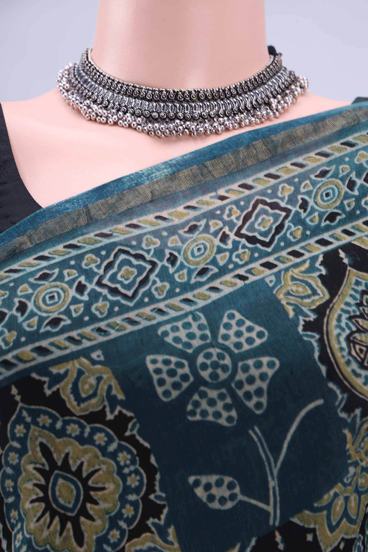 Indigo Chanderi Silk Cotton Saree