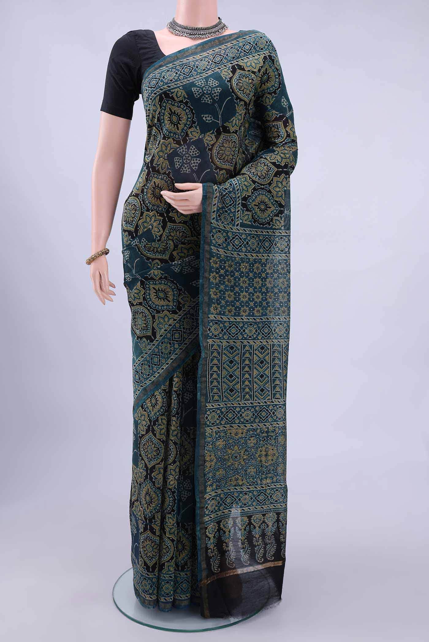 Indigo Chanderi Silk Cotton Saree