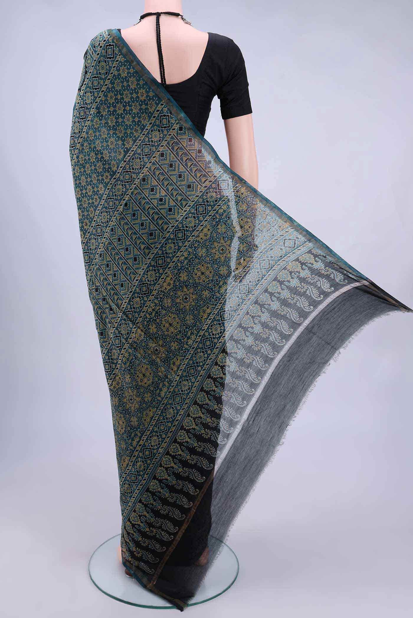 Indigo Chanderi Silk Cotton Saree