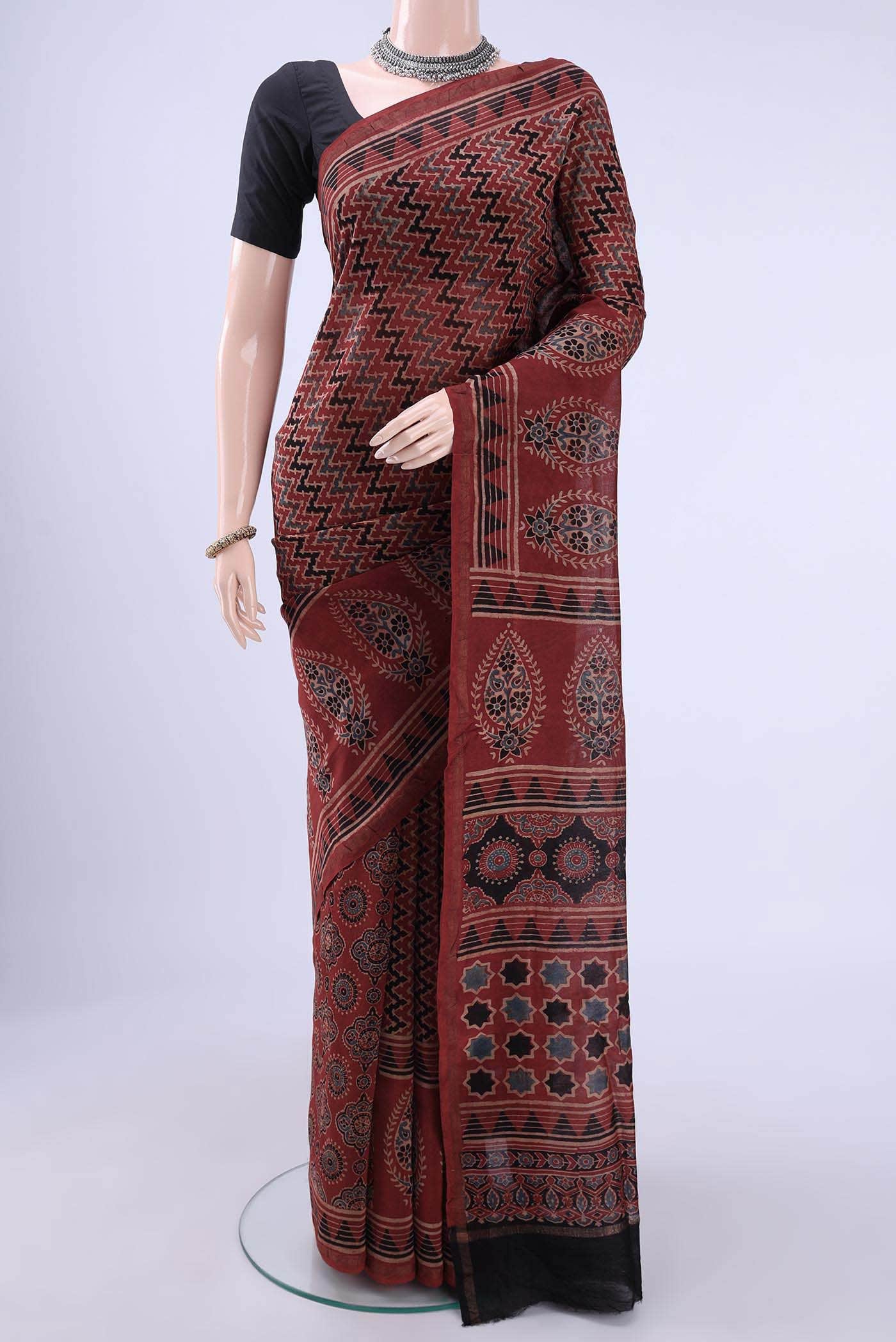 Maroon Chanderi Silk Cotton Saree